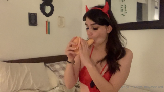 Devil Costume Maya Manning show pussy and slap her busty booties